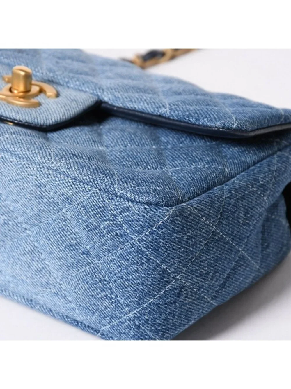 Chanel Mini Quilted 20 CC Logo Gradient Denim Chain Shoulder Bag Stand Blue